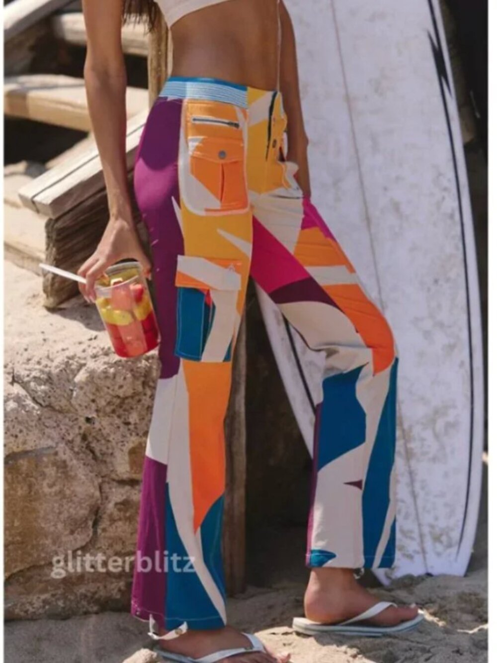 Free People Cascade Printed Flares Surf Rays NWT XS